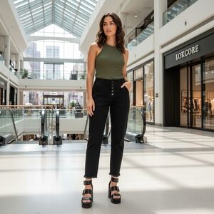 Loft 5 Button Raw Hem Black Pants Size 2